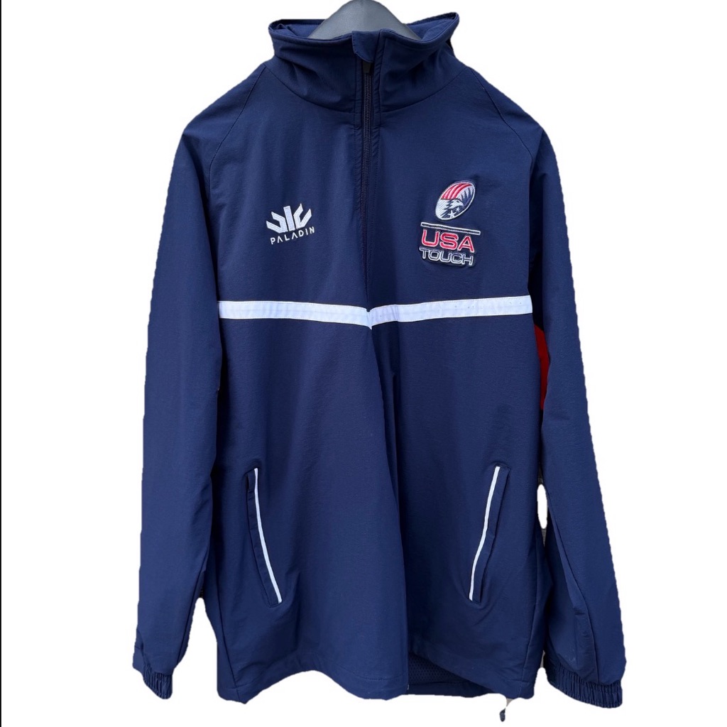 Paladin Usa Touch Rugby Zip Up Jacket Men Medium Hooded Navy Blue World Cup Uk